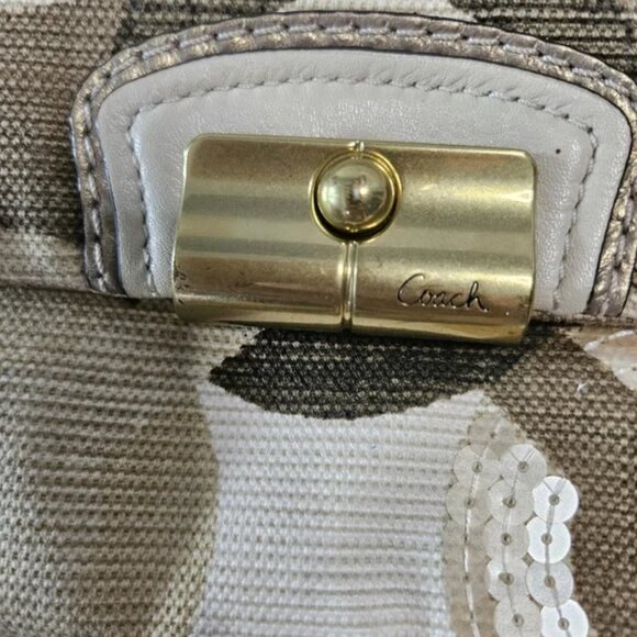 Coach Kristin OP Art Sequin HoBo purse B1082-14750 Tan & Brown GUC - Picture 7 of 17